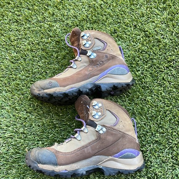 Oboz Wind River III Waterproof Hiking Trail Boot Brown Purple lightly used - Picture 3 of 11